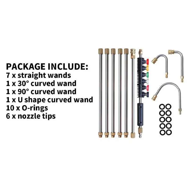 Heavy Duty Pressure High Pressure Washer Extension Wand Set (10-Pack) – Stainless Steel Accessories, 5 Atomization Nozzle Tips, 1 Gutter Cleaner Attachment, 1/4" Quick Connect, 4000 PSI, Unscented, for Siding, Decks, Driveways