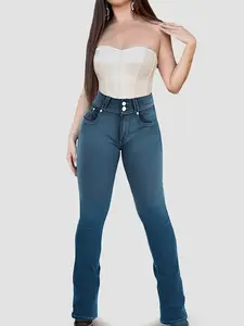 Levantacola Women's Butt Lifting High Waisted Bootcut Jeans - Stretchy Comfortable Flare Jeans in Junior Size Vintage Style with Button & Zipper Closure