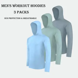 3 Pack Men's Dry Fit Athletic Shirt Long Sleeve Fishing Hoodies Workout Tops For Men UPF SPF Sun Protection Lightweight Rash Guards for Workout Running Cycling Gym Fishing Outdoor Sports