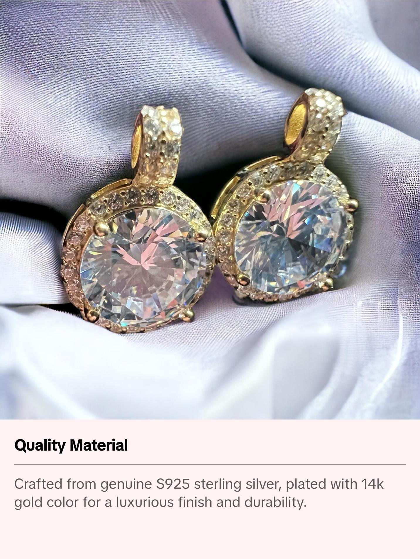 Gilded Elegance: Gold Cubic Zirconia Stud Earrings and Necklace Set in Sterling Silver