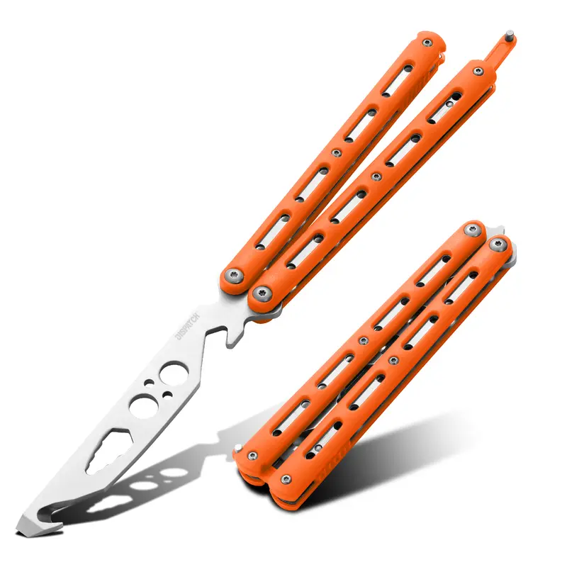 Safe Butterfly Trainer Balisong for Beginners, Unsharpened Stainless Steel Blade & Lightweight ABS Handle, Learn Flipping Tricks Fast, Cool Cosplay Prop & EDC Practice Tool, Orange & Black & Red