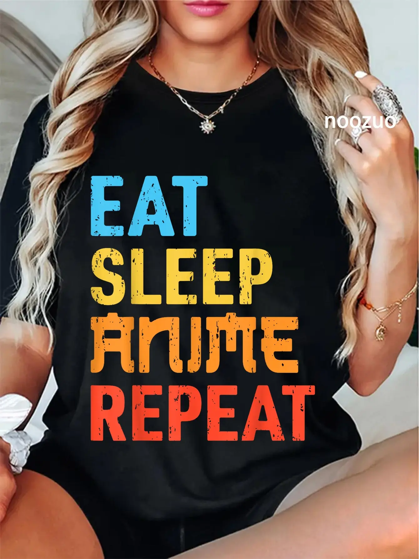 100% Cotton Eat Sleep Anime Repeat Funny Vintage Style Otaku Japan Anime T-Shirt