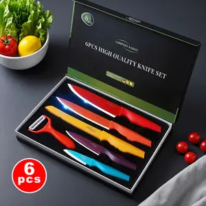6-Piece Black Professional Kitchen Knife Set This set of knives features sharp blades and ergonomic handles, including ultra-sharp meat knives, perfect for professional chefs. Block Cutting Kitchenware Home Stainless Steel