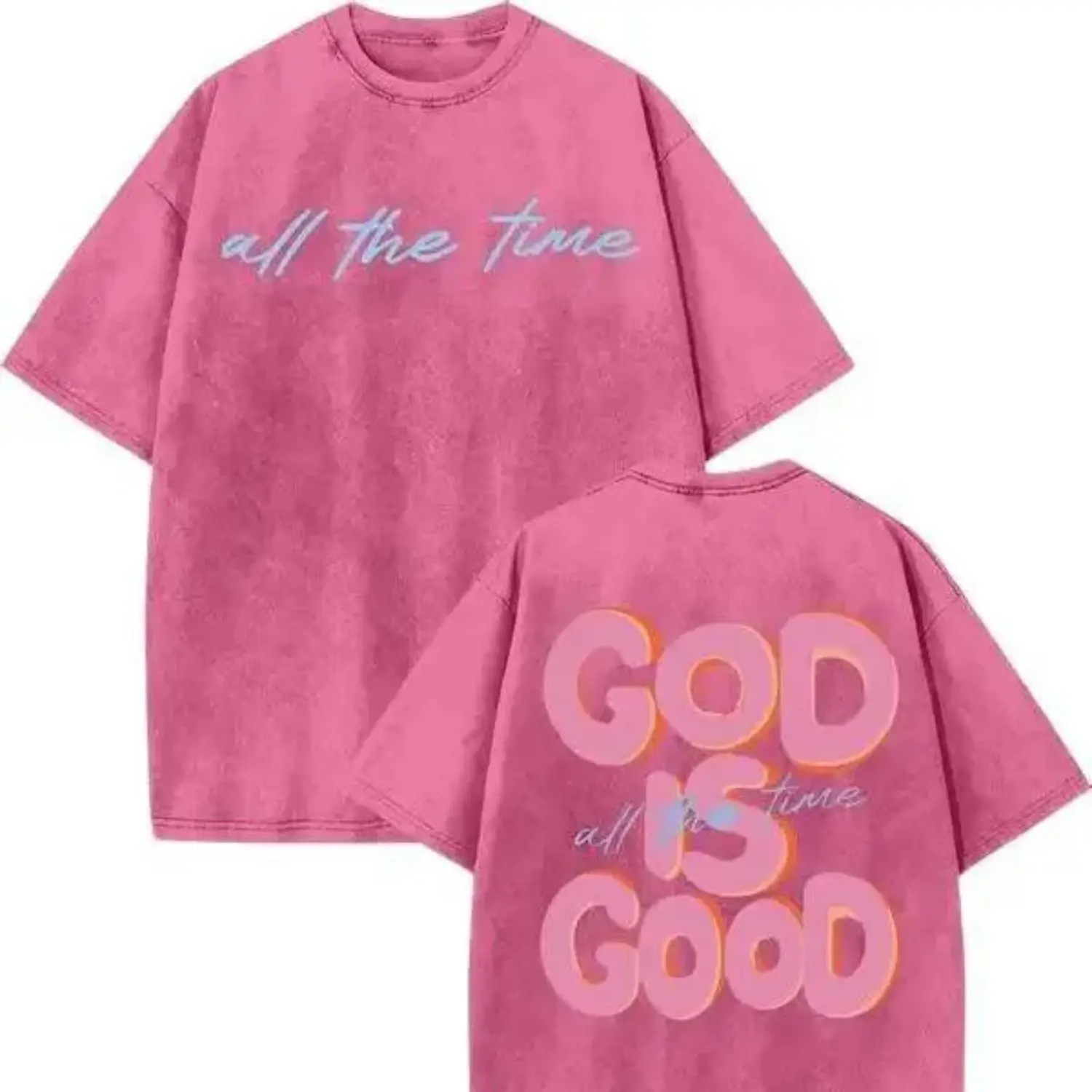 Women's 100% Cotton Comfortable Oversized Short Sleeve T-Shirt - Lady Fashion Double-Sided "GOD IS GOOD" Graphic Print, Retro Vintage Streetwear, Loose Fit, Round Neck, Gradient Love Top, Shortsleeve, Tshirt, Baggy, Casual