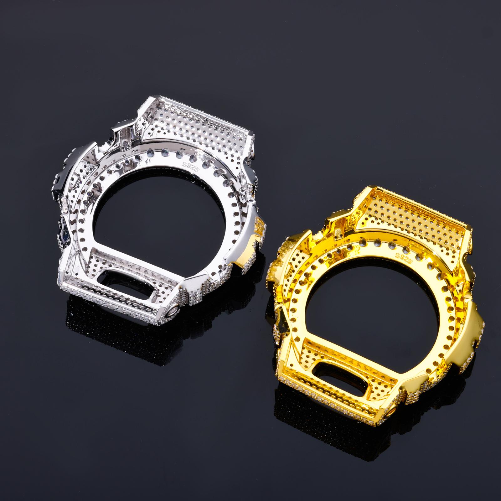 UCCIYO Compatible - DW 6900 Universal Bezel 18K Gold-Plated Lab-Grown Moissanite S925 Sterling Silver Moissanite Ice Crystal-Set Watch Case Unisex Hip-Hop Style Jewelry Gift