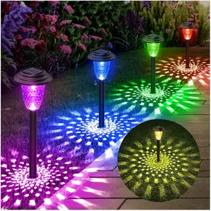 Solar Lights Outdoor Weatherproof, RGB + Warm White LED, Solar Powered Pathway Lights for Yard, Walkway, Garden, Halloween & Christmas Decor
