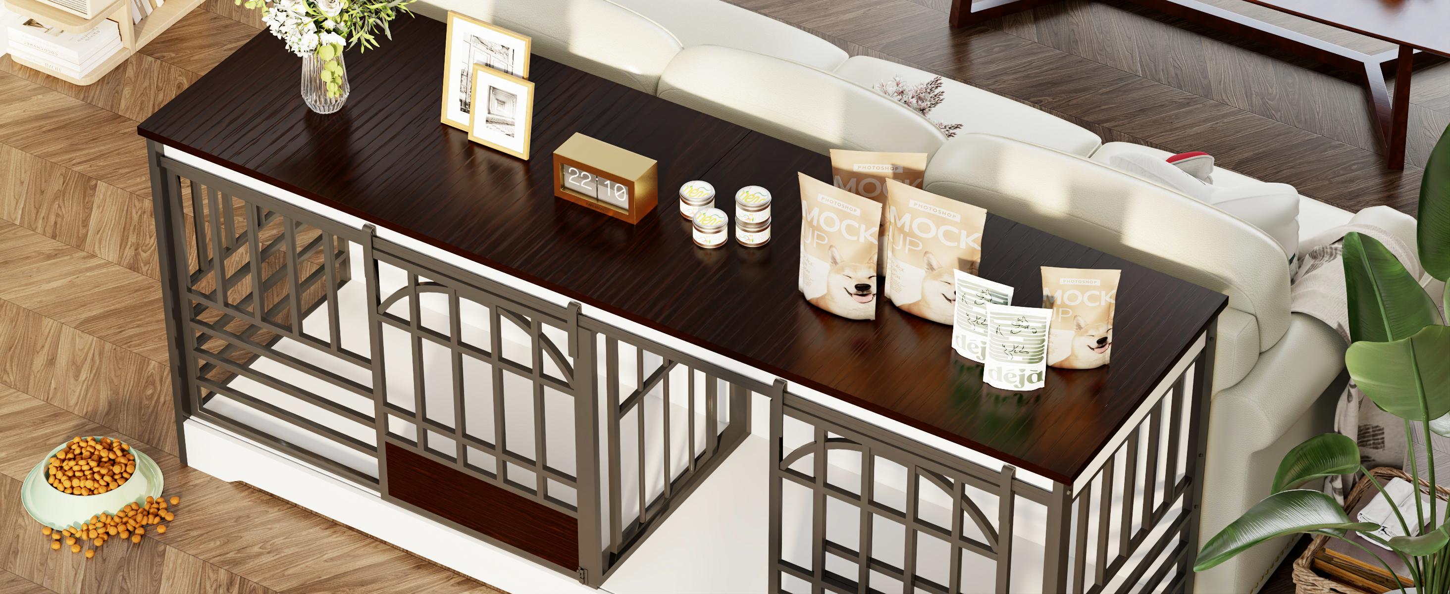 78 Inch Double Dog Crate Furniture, Heavy Duty Extra Large Cage Furniture with Divider for 2 Dogs, Decorative Wooden and Steel Kennel Furniture Indoor, Pet House for Medium,Large Dogs,White 78 Inch Double Dog Crate Furniture, Heavy Duty Extra Large Cage Furniture with Divider for 2 Dogs, Decorative Wooden and Steel Kennel Furniture Indoor, Pet House for Medium,Large Dogs,White