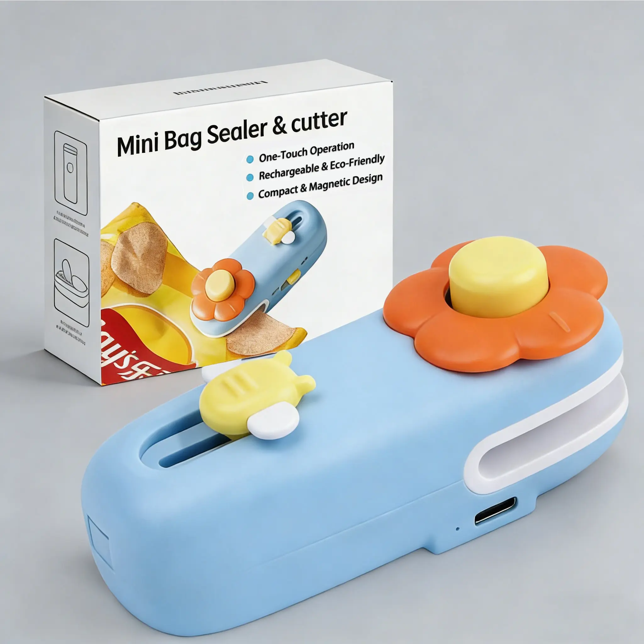 Mini Bag Sealer Upgraded 2 in 1 Heat Sealer Cutter Rechargeable USB C Machine with Magnet Portable Resealer for Plastic Food Bags Snacks summerwins