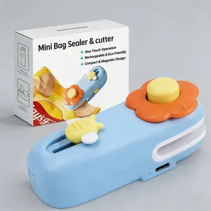 Mini Bag Sealer Upgraded 2 in 1 Heat Sealer Cutter Rechargeable USB C Machine with Magnet Portable Resealer for Plastic Food Bags Snacks