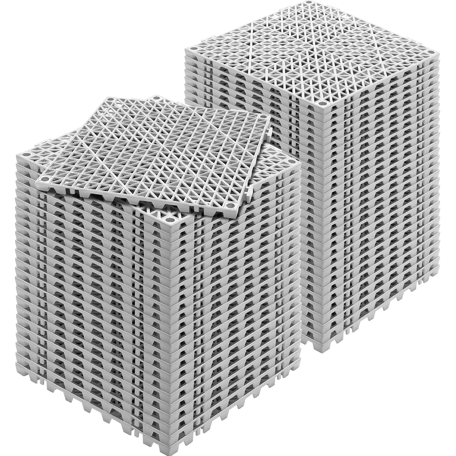 【Summerfinds】VEVOR Interlocking Tile 55PCS Grey Drainage Tiles 12" x 12"x 0.6 SplicingSoft PVC Interlocking Floor TilesNon-Slip Drainage Holes for RestroomBathroomKitchenPoolWet Area, Effortless Assembly, Interlocking Drainage Mats