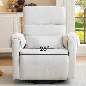 Oversized Power Recliner Chair 26" Extra Wide Swivel Rocker with Adjustable Headrest Chenille Glider Nursery Chair USB Ports White