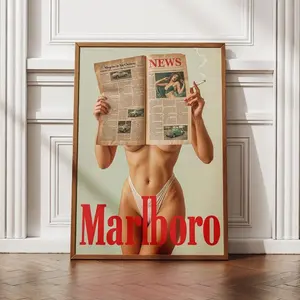 [Sale up to 35%] + [FREE SHIP] + [NO FRAME] Vintage Western Poster Wall Art, Retro Marlboro Print, Marlboro Model Bikini Poster