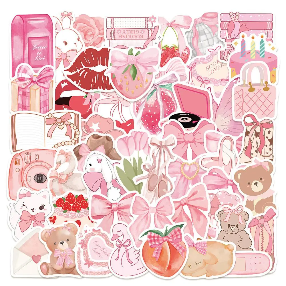 Pink Theme Sticker, 50pcs/set Cute Pink Series Sticker, Sticker Paper, Car Stickers, Bumper Sticker, Decal For Cars, Decorative Sticker, Sticker Decals for Scrapbook, Diary, Notebook, Water Bottle, Car, Laptop