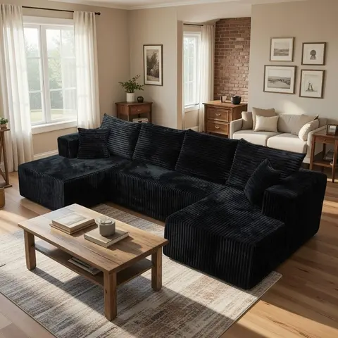 HSECOYAY Oversized 131.8" U Shape Cloud Couch Plus Sectional Sofa with Chaise Modern Modular Sofa with 6 Soft Pillows & Lounge Chairs Boneless Upholstered Couches for Living Room Bedroom Plush Corduroy Fabric