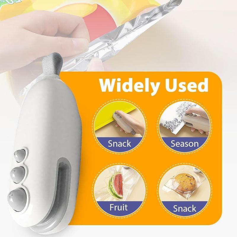 Mini Bag Sealer with Cutter Rechargeable Handheld Heat Sealer Magnetic Portable Bag Sealing Machine for Keeping Food Fresh Snacks Crispy No Warm Up Needed Hidden Blade Safe for Kids