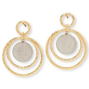 Bellezza 50 Lira Mini Coin Bronze  Hammered Circle Dangle Earrings