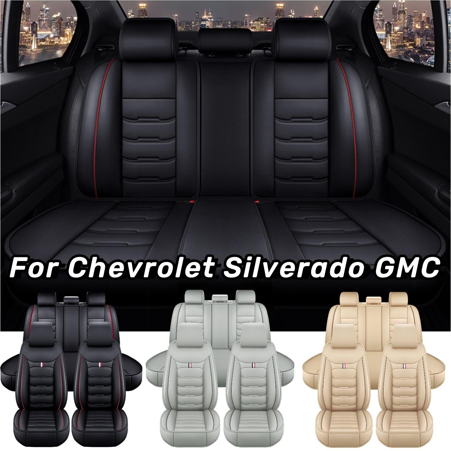 Fits For Chevrolet Silverado GMC 1500 2500HD 3500HD Car 5 Seat Covers Full Set PU Leather Front Rear Cushion Protector Pad Open Side Mat - Valentine's Day Gift For Lover