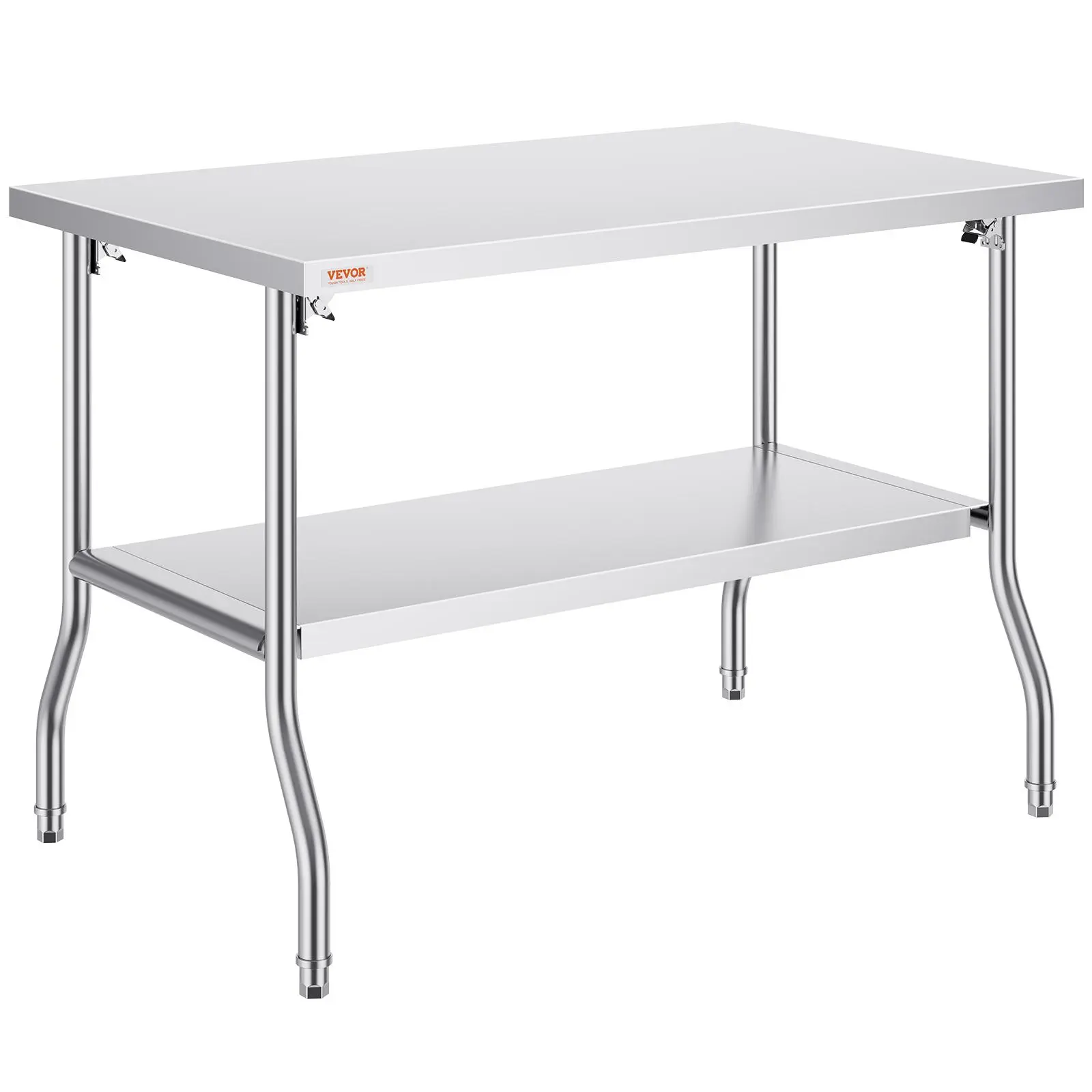 【FathersDayGift】VEVOR Folding Commercial Prep Table, 48 x 30 Inch Commercial Worktable Workstation with Undershelf, Heavy-duty Stainless Steel Folding Table with 300 lbs Load, for Home Kitchen Restaurant Garage
