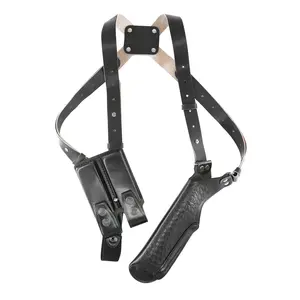 K447 Basketweave Vertical Shoulder Holster with Double Magazine Pouch for Beretta CZ 75 Browning HP Sig Sauer P226 with 4" Barrel RH Handmade
