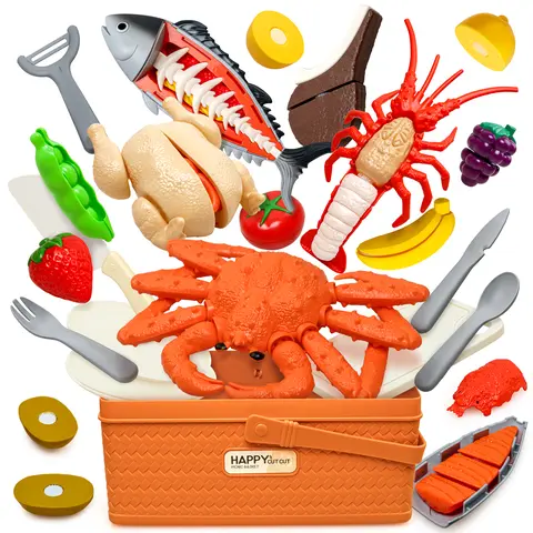 TITAIN GINDO Kids Soft Plastic Realistic Cutting Toys Set - Kid-Safe Smooth-Cut Play Food, Play Kitchen Tools, Snack Accessories for Toddlers, Parent-Child Interaction, Fine Hand Movement Exercises