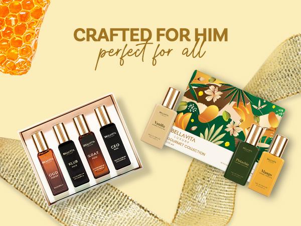 The Gentleman’s Gourmet by BellaVita Luxury | Perfume Combo Gift Set | Men’s Luxury Mini Set 4x20 ml – Oud, CEO Man, Klub Man & G.O.A.T. + Gourmand Collection 3x20 ml – Vanilla, Mango & Pistachio | Long Lasting, Vegan & Cruelty Free Eau De Parfum