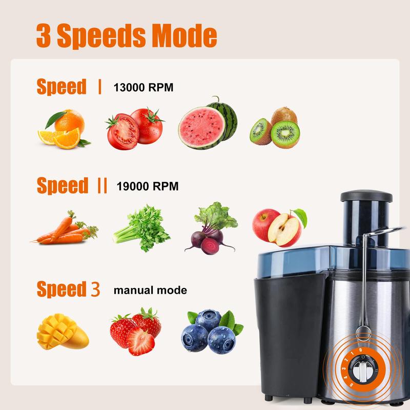 Electric Juicer Machine, 1000W Centrifugal Juicer Extractor with 2.6" Feed Chute, 2 Speeds Juice Maker for fruit carrot orange apple pomegranate Vegetable, Easy to Clean
