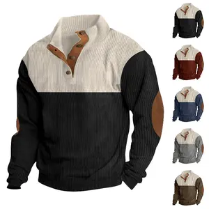 New Men’s Spring/Autumn Outdoor Casual Half-Zip Stand-Collar Jacket, Fashion Color-Block Pullover Henley Shirt, Knit Sweater for Everyday Wear