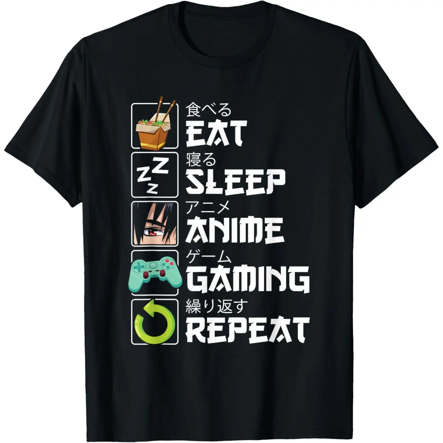 Men's Classic Loose Shortsleeve Menswear Garment - Eat Sleep Anime Gaming Repeat Kawaii Otaku Manga Sports Top, Casual