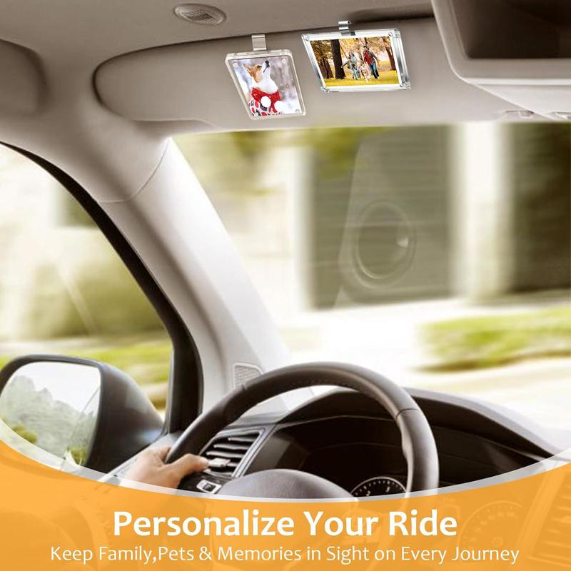 1/2pcs Magnetic Acrylic Photo Frame Clip, Car Sun Visor Picture Holder, Horizontal & Vertical Photo Display for Couples, Family, Pet, DIY Car Decor, Ideal Gift
