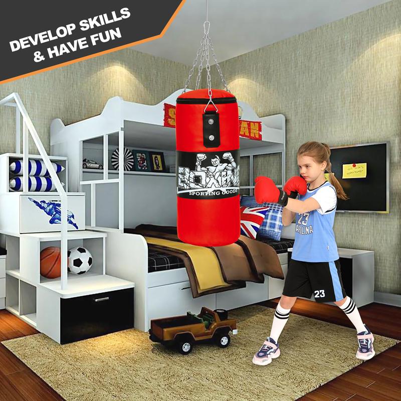 24'' Punching Bag for Adults,Men,Women,Kids, Hanging Punching Bag with Boxing Gloves, Chains, Wristband, Heavy Boxing Bag for Training, Karate, Kickboxing, Muay Thai -Unfilled (Red) 24'' Punching Bag for Adults,Men,Women,Kids, Hanging Punching Bag with Boxing Gloves, Chains, Wristband, Heavy Boxing Bag for Training, Karate, Kickboxing, Muay Thai -Unfilled (Red)