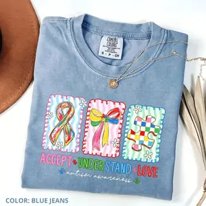 Comfort Colors Autism Accept, Understand, Love T-shirt, Autism Mama Graphic Tee, Autism Puzzle and Bow Design, Autism Awareness Shirt, Gift for Autism Mom