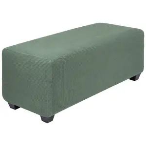 PiccoCasa High Stretch Ottoman Cover with Elastic Bottom, Soft Slipcover Jacquard Fabric Small Checks Rectangle Storage Stool Cover Furniture Covers Large Asparagus