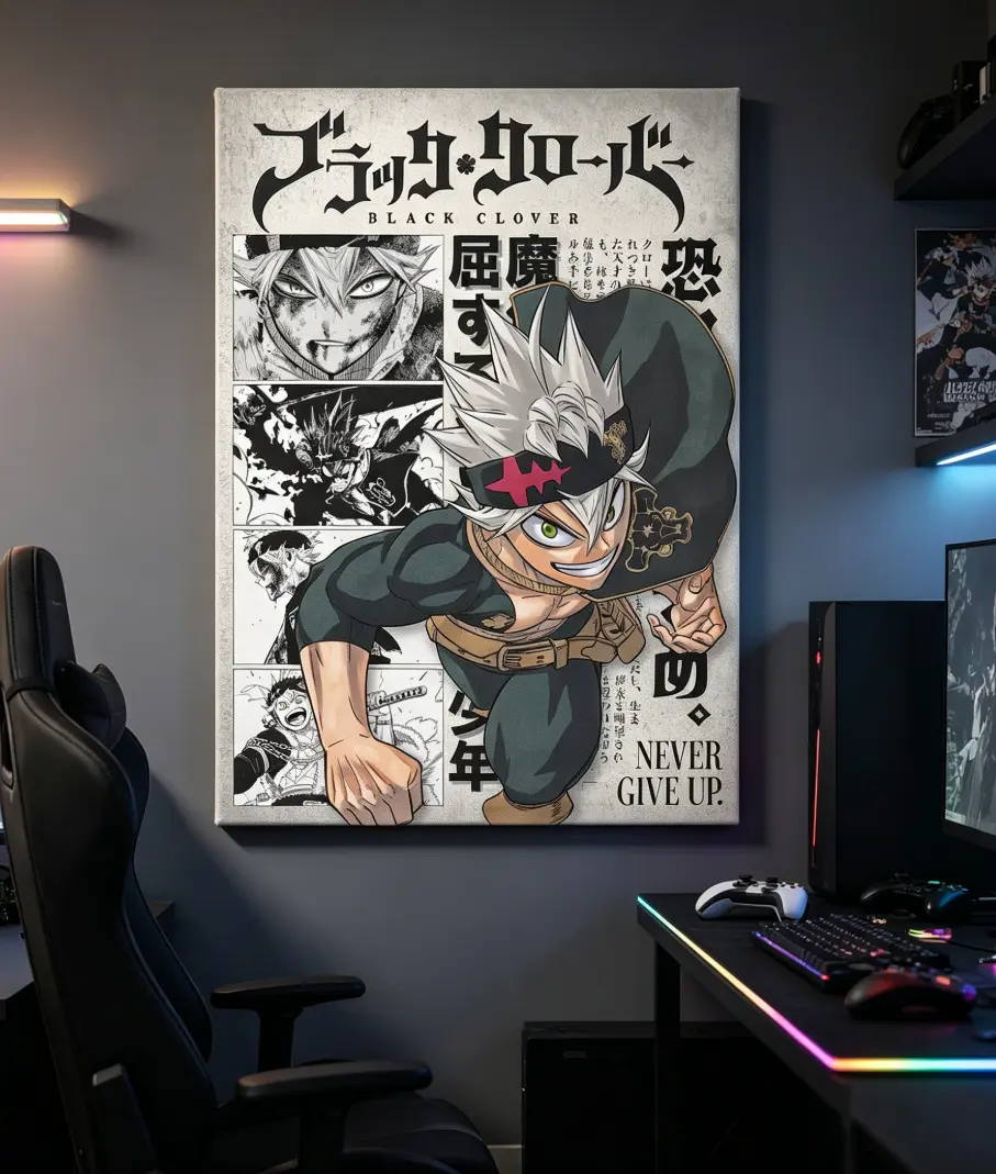 Black Clover Asta Yuno Wizard King Vintage Minimalist Art Poster Print - Wood Frame Anime Manga Japanese Art, Living Room Decor Wall Home Decor, Anime Fan Birthday Gift, Decoration, Wall Art Decoration
