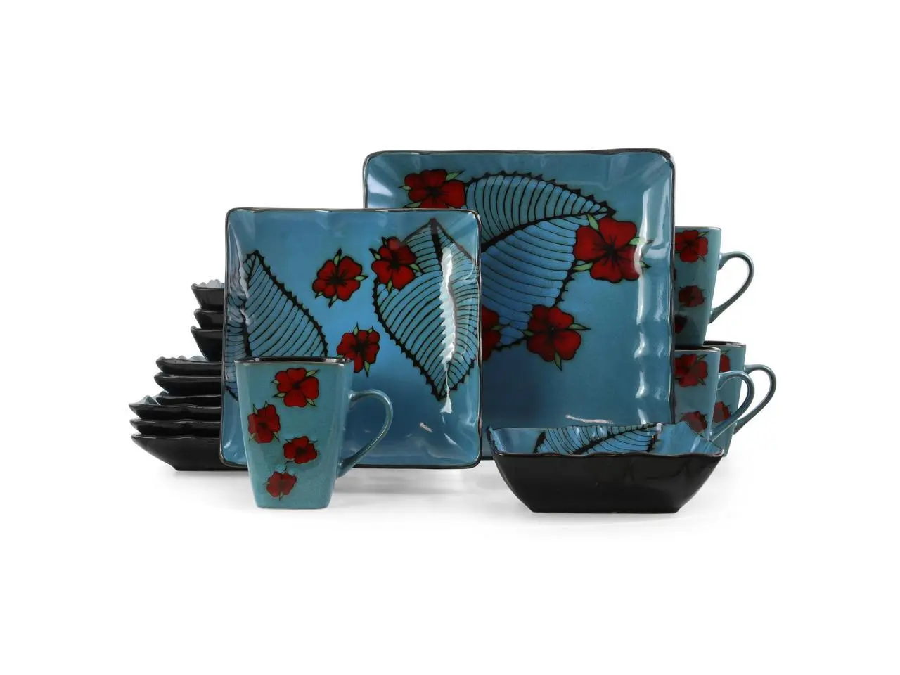 Elama Aloha Tide 16 Piece Luxurious Stoneware Dinnerware with Complete Setting for 4