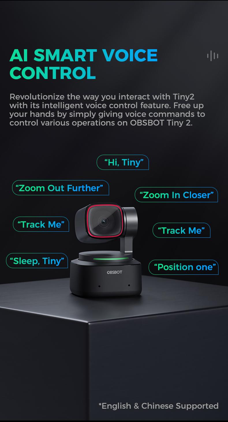 【Hot!!!】OBSBOT Tiny 2 Webcam 4K Voice Control PTZ, AI Tracking Multi-mode & Auto Focus, Web Camera with 1/1.5" Sensor, Gesture Control, 60 FPS, HDR Light Correction, Webcam for PC, Streaming, Conference wyze wirelesscamera videogames