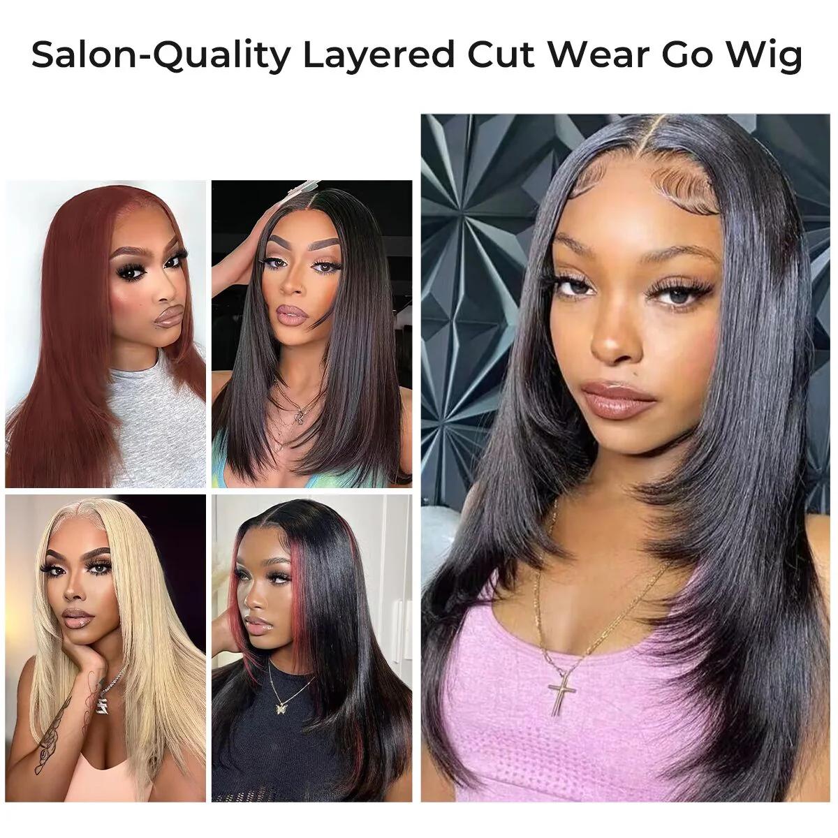 ISEE HAIR  Layered Cut Wear Go Wigs Yaki Straight 9x6 Pre-cut Lace Closure 180% Density Wigs Premium Quality Human Hair Outdoorfun #Category Spotlight