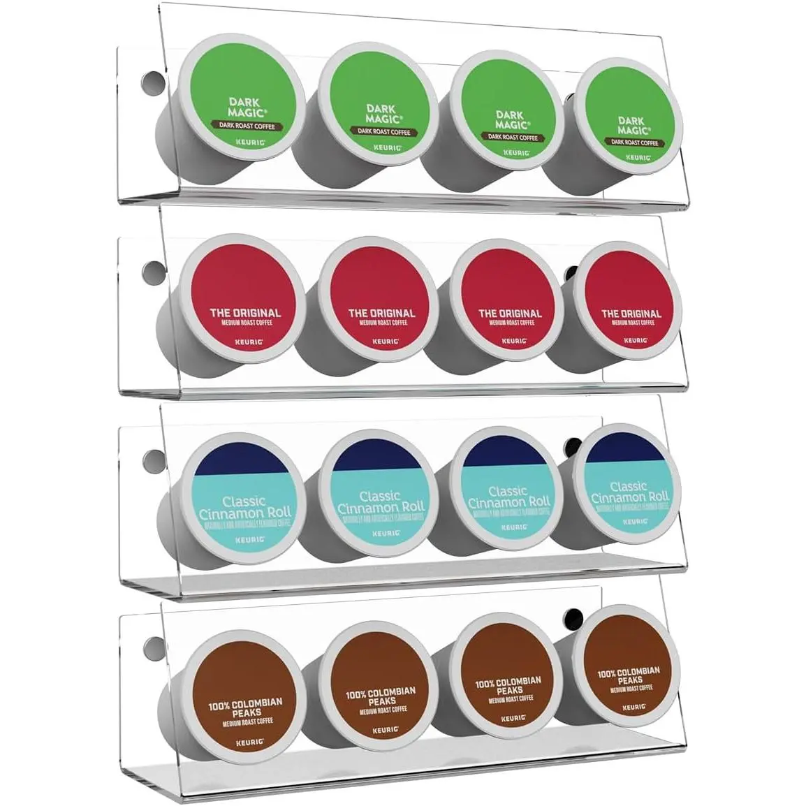 K Cup Holders,  Coffee Pods Organizer Stand  & Self-Adhesive for Kitchen Wall, Cabinet, Fridge (4 Pack for 16 Pods)