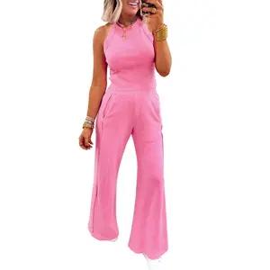 Sachet Pink Slim Ribbed Tank Top and Sweatpants Set