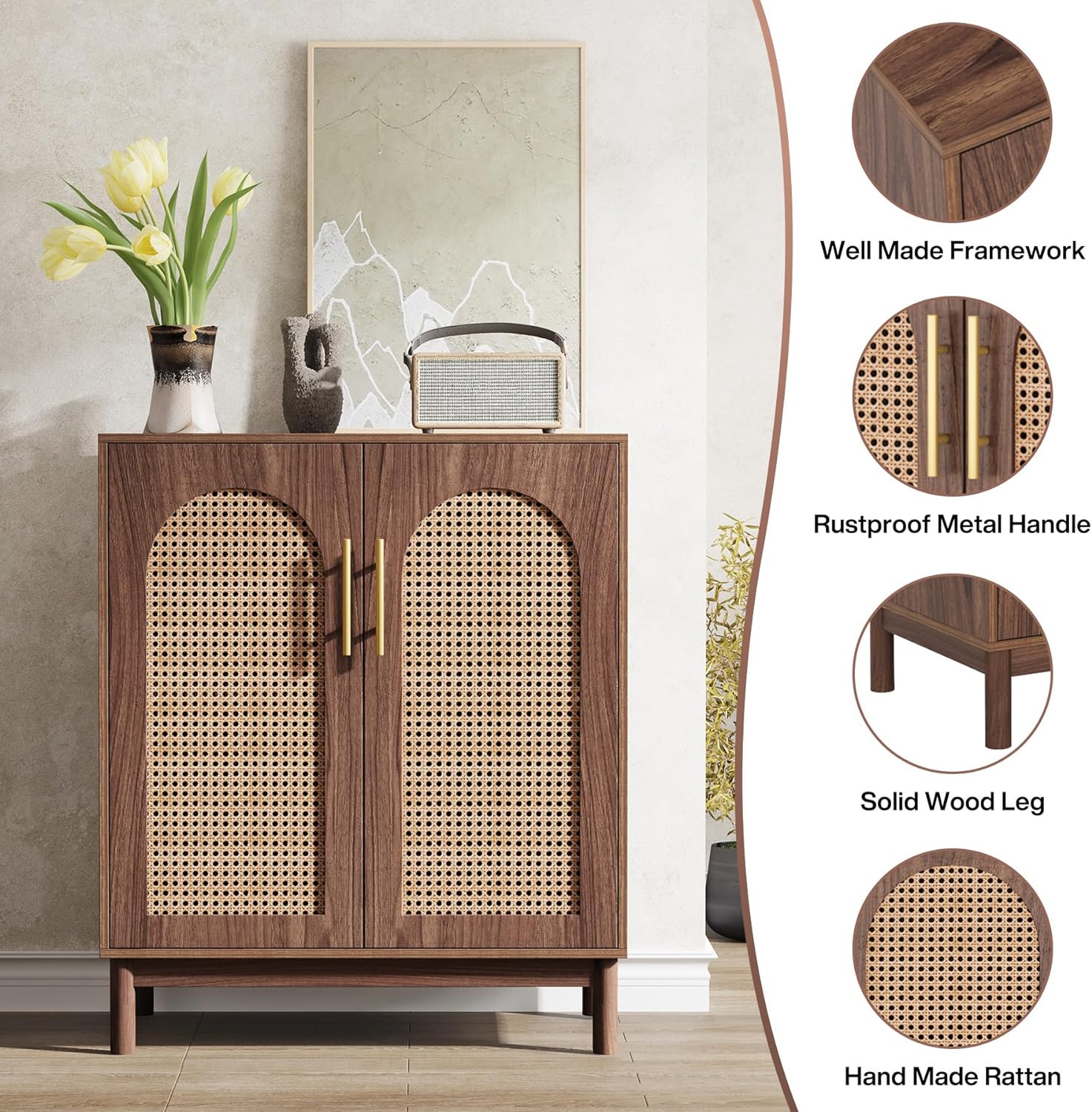 Tribesigns Set of 2 Rattan Sideboard Buffet Cabinet with Storage, 59 Inch Accent Cabinet with Doors, for Dining Room, Living Room, Kitchen