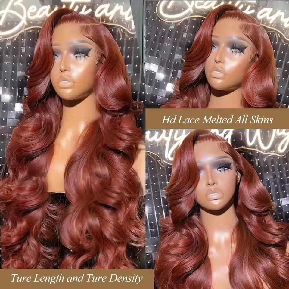 [Hot]Bling Hair 30 32 Inch Reddish Brown Body Wave 13x4 Human Hair Lace Front Wig #33 Colored Brazilian Transparent 13x6 Lace Frontal Wig For Women