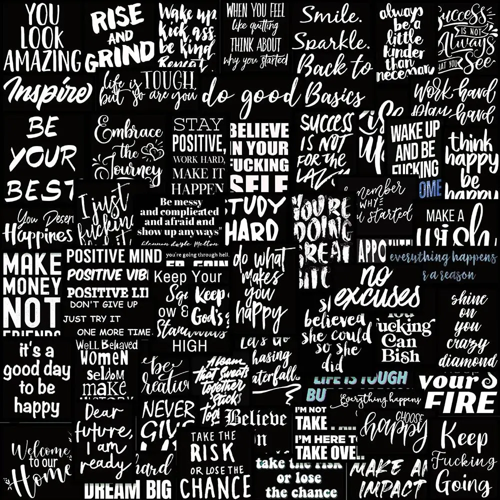 Motivational Phrase Pattern Sticker, 60pcs/set Self Adhesive Decorative Sticker, DIY Decal for Water Bottle, Laptop, Phone Case, Scrapbook, Journal Making