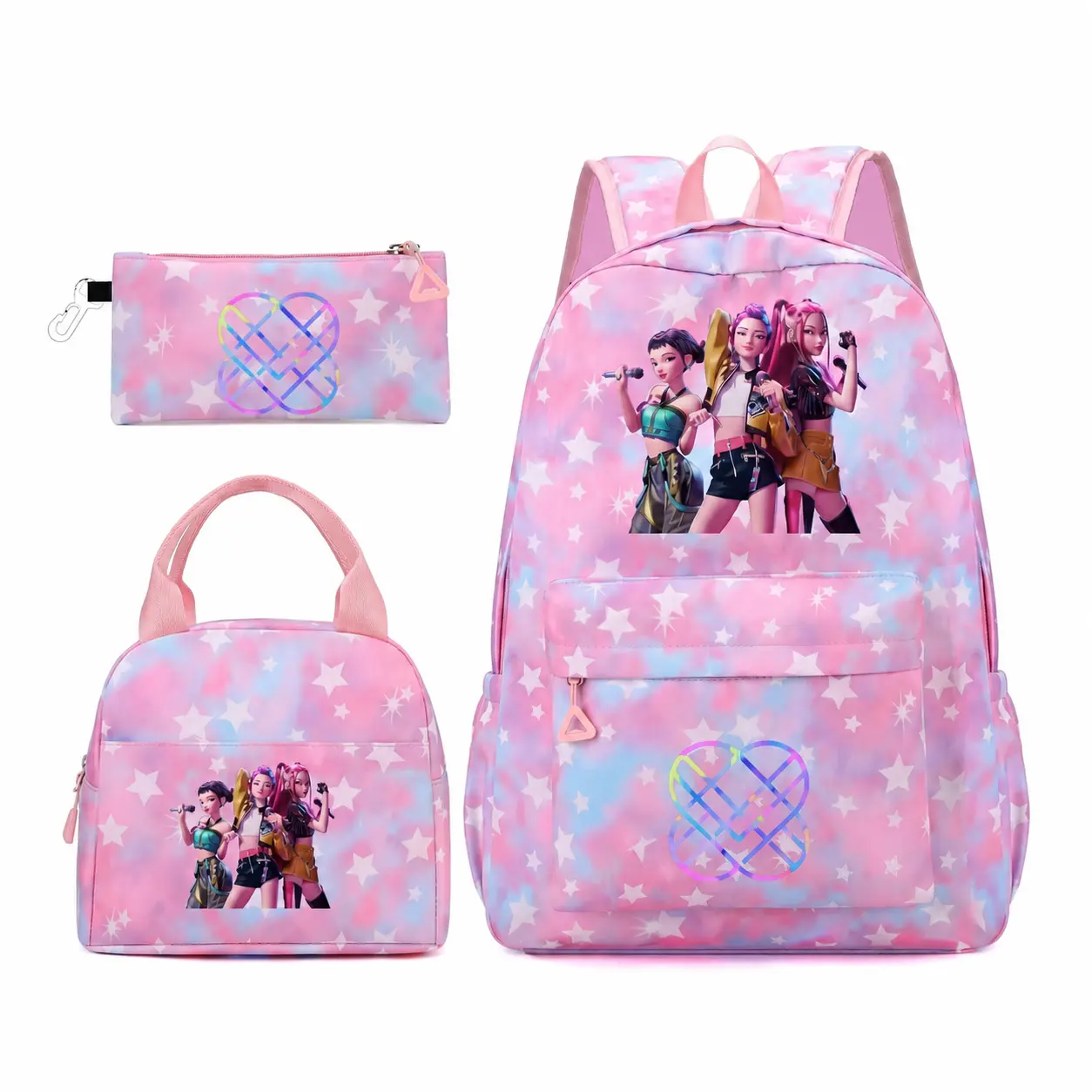 New 3PC Backpack solid color women's backpack starprint zipper closure Trendy backpack fashionable and versatilecasual trend suitable for students going to school, campus,going out to work, traveling women's backpack