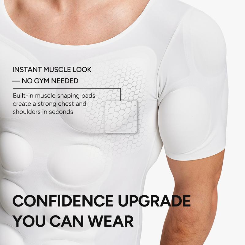 【Nebility】 Men’s Invisible Seamless Muscle-Enhancing T-Shirt with Removable Muscle Pads and Light Compression Function, Suitable for Everyday Wear, Cosplay, and Special Occasions