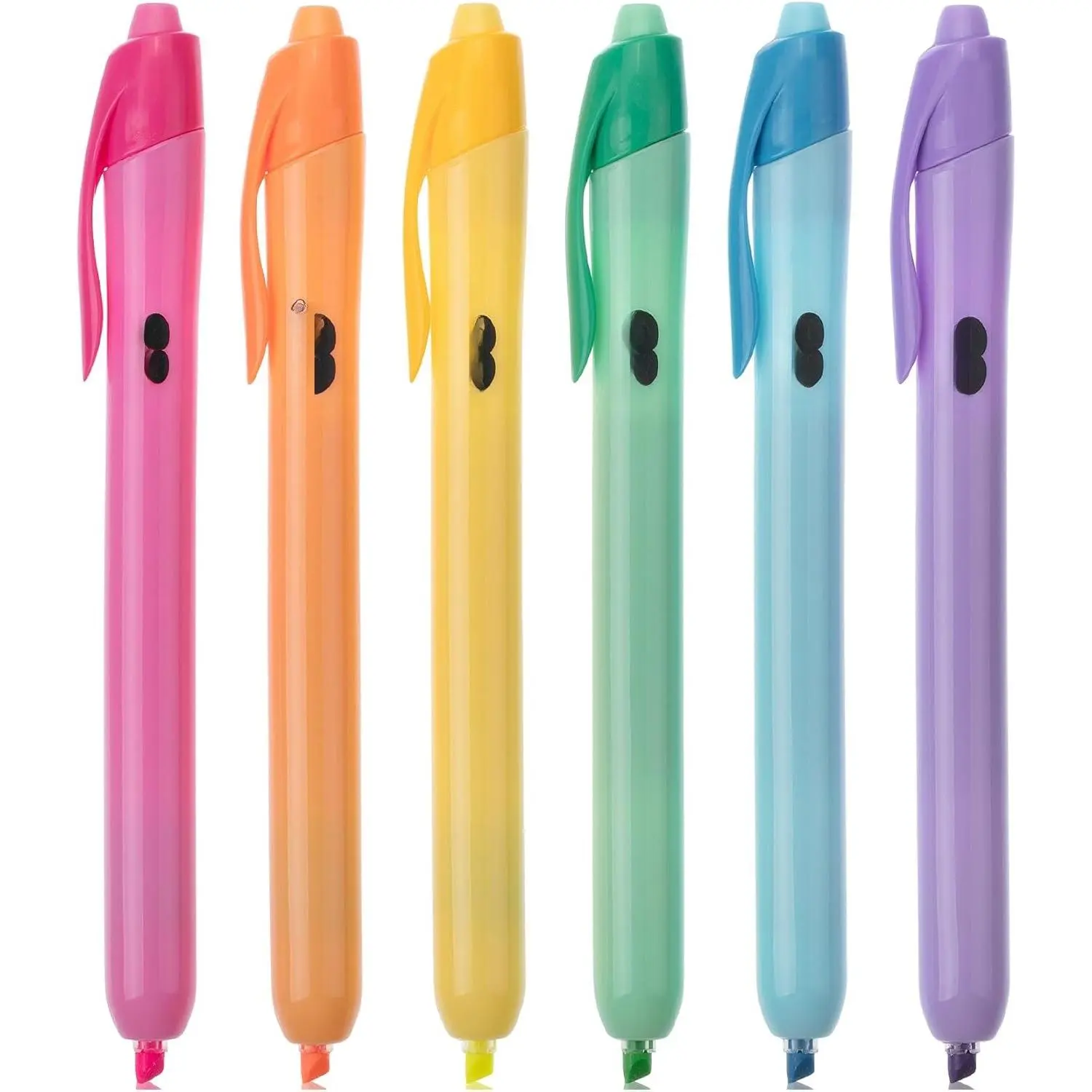- Retractable Highlighters, 6 Pack, Bright Colors, Chisel Tip Highlighter Marker Set, Click Highlighter Markers for Classroom, Journaling, Study Supplies, No Bleed  Standard Pages