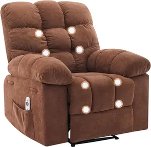 Dark Brown Oversized Recliner Rocking Chair - Wide Overstuffed Recliner with Massage & Heat, Lumbar Support, Side Pockets, Remote Control, Upholstery Soft Sofa Chair for Living Room, Bedroom