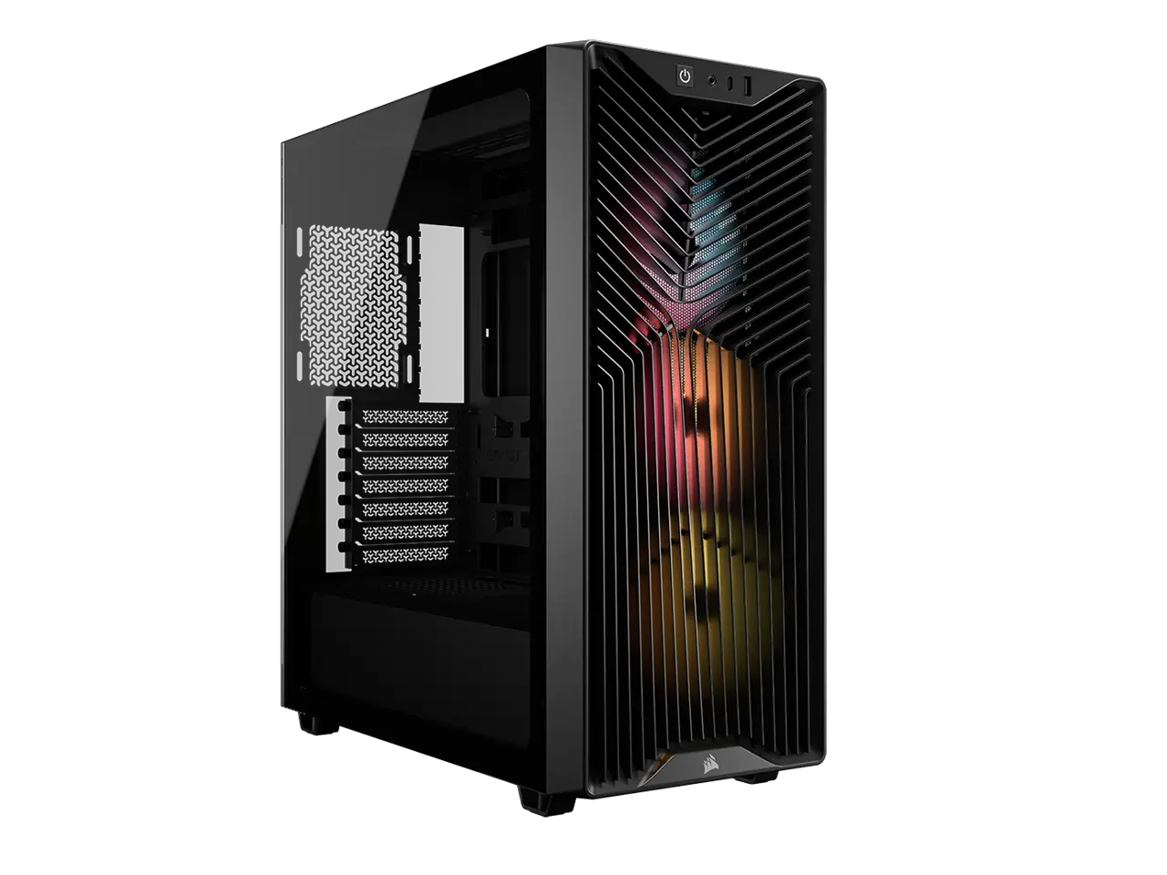 The CORSAIR 3200D RS ARGB is a spacious and fully-loaded mid-tower chassis with 3x RS120 ARGB fans and useful DIY features for an easy build with powerful cooling. Black.