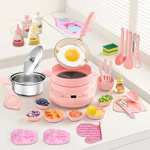 Pink Kids Mini Kitchen Play Set with Safe Knife -Montessori Cooking Toy for Girls 8-12, Perfect Gift