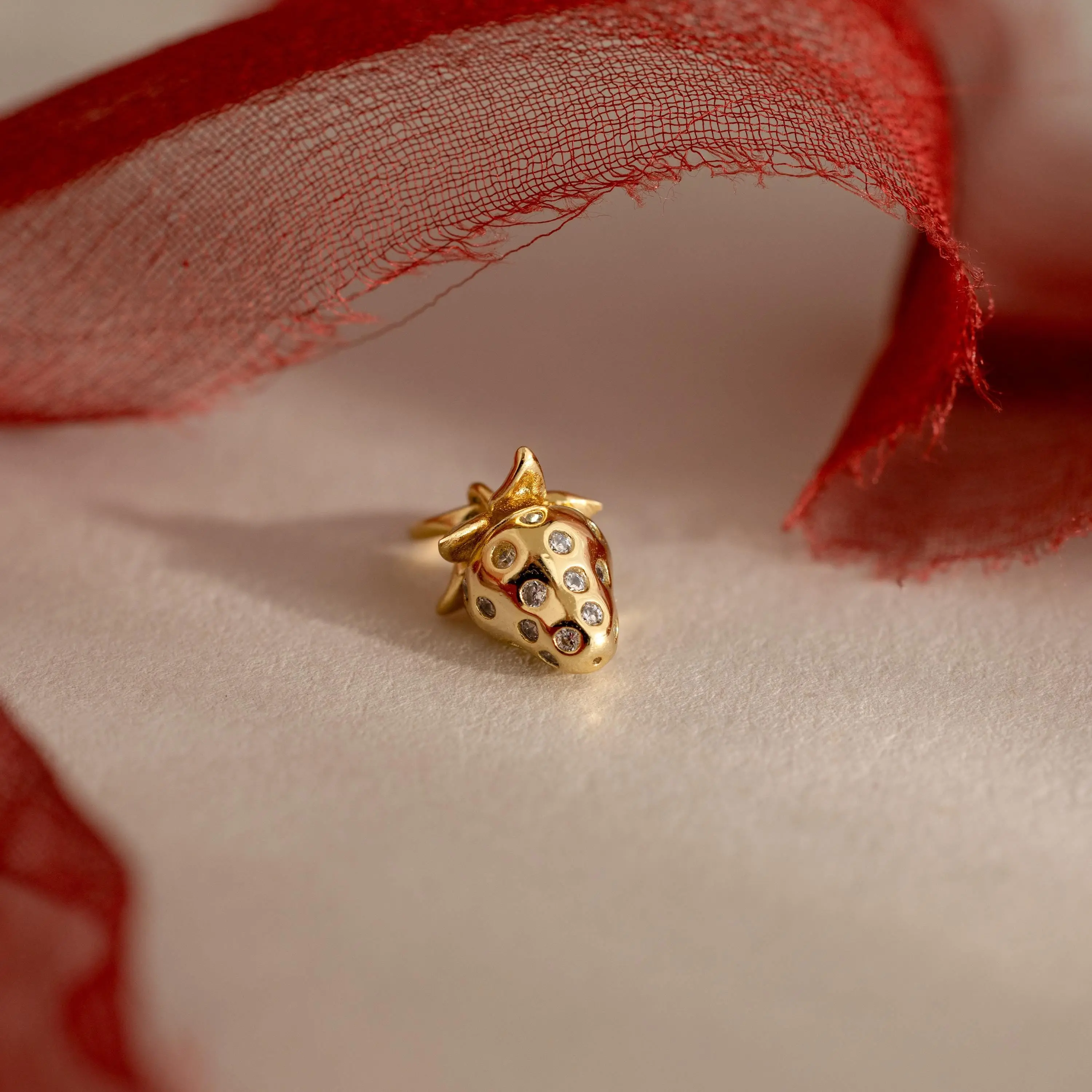 Strawberry Diamond Charm by Caitlyn Minimalist - Dainty Summer Fruit Charms for Bracelet - Coquette Jewelry - Best Friend Gift