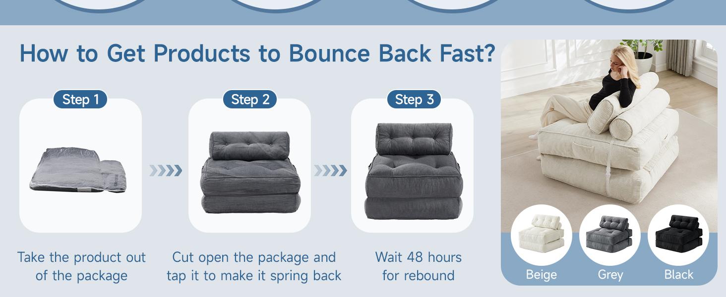 【SPOTLIGHT DAY】ONBRILL Folding Sofa Bed with Pillow, Convertible Sleeper Chair with Back Support, Corduroy Portable Fold Out Chair Bed, Comfy Floor Sofa Lounge for Living Room, Single