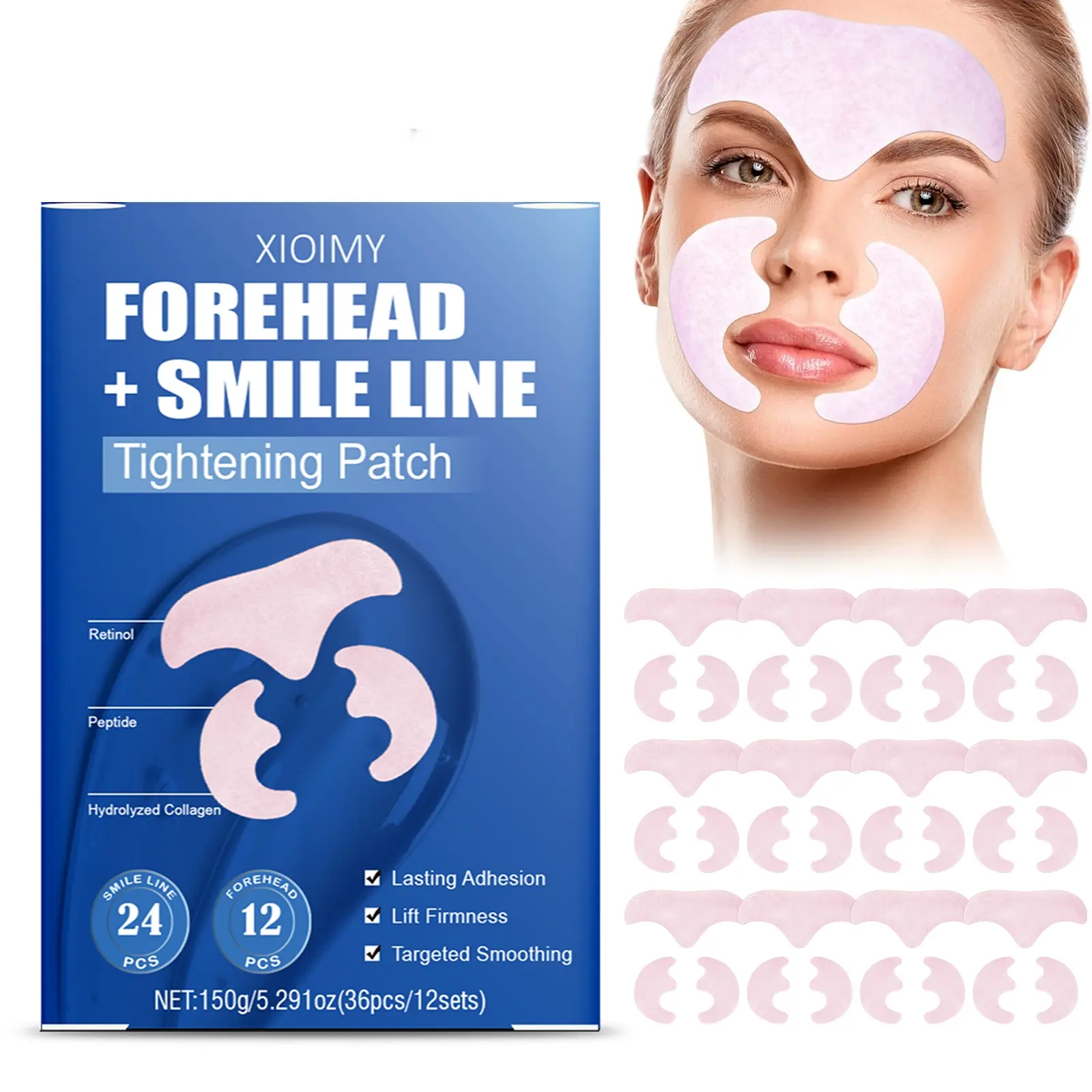 36 Pieces Hydrolyzed Collagen Peptides and Retinol Skin Care Patches, Moisturizing, Soothing and Firming, Smooths Skin Texture for Forehead, Face, Smile Lines, Beauty Products